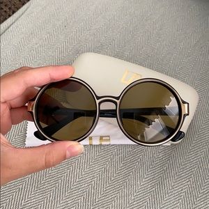 Linda Farrow Gallery Sunglasses Round Black & Gold
